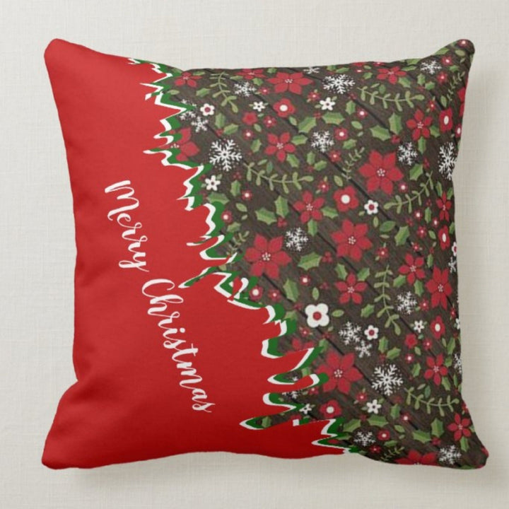 Christmas Pillow Cover|Merry Xmas Decor|Decorative Winter Pillow Case|Xmas Floral Throw Pillow Case|Xmas Socks Gift Ideas|Poinsettia Pillow