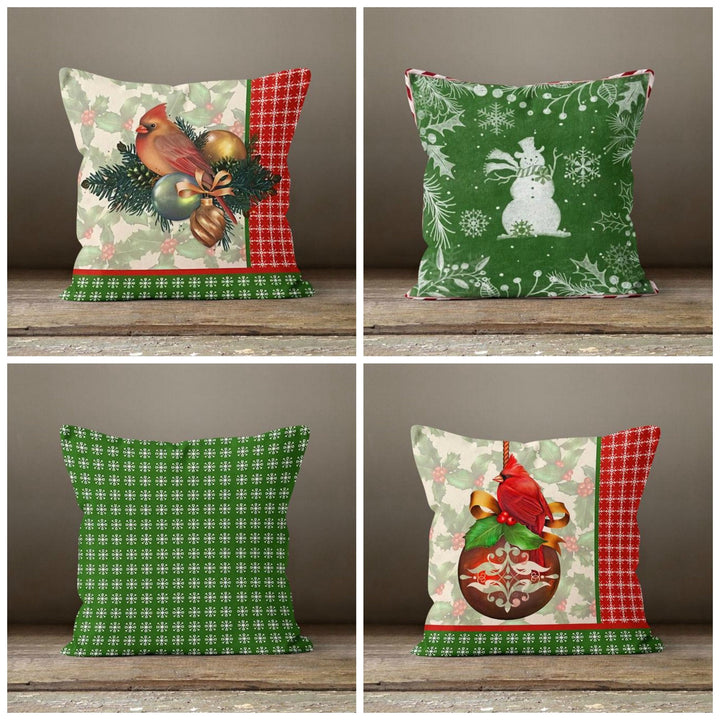 Christmas Pillow Covers|Christmas Green Decor|Decorative Winter Pillow|Xmas Throw Pillow|Xmas Gift|Outdoor Pillow Cover|Xmas Birds Case