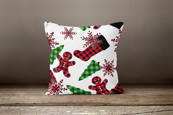 Christmas Pillow Covers|Xmas Plaid Decor|Winter Decorative Pillow Case|Xmas Tree Throw Pillow|Outdoor Pillow Cover|Xmas Deer Bell Pillow