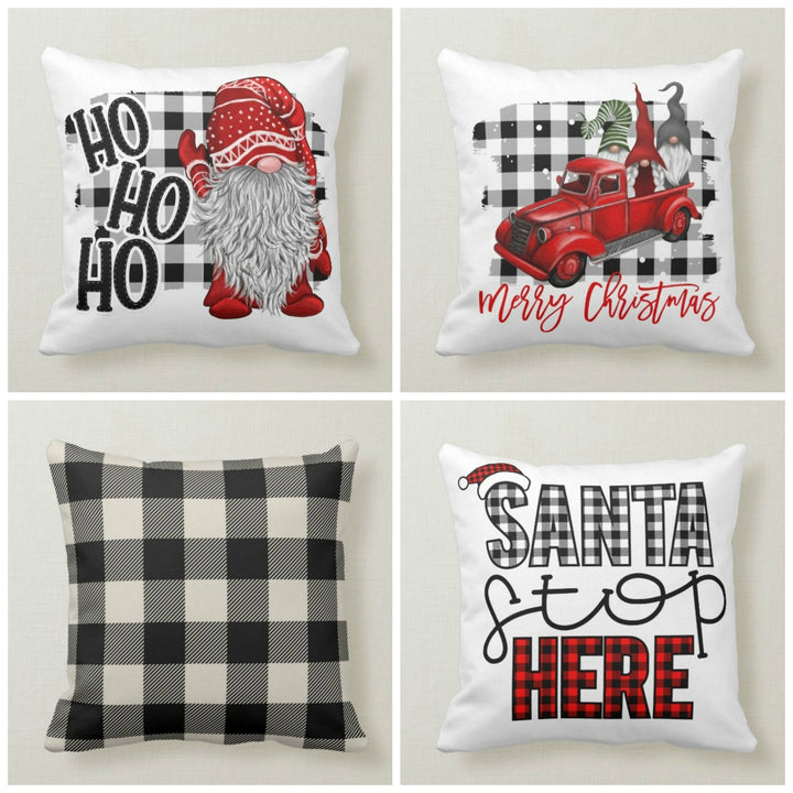 Christmas Pillow Covers|Dwarf Santa Claus Decor|Checkered Decorative Pillow Case|Xmas Throw Pillow|Gnome Pillow Case|Merry Christmas Decor