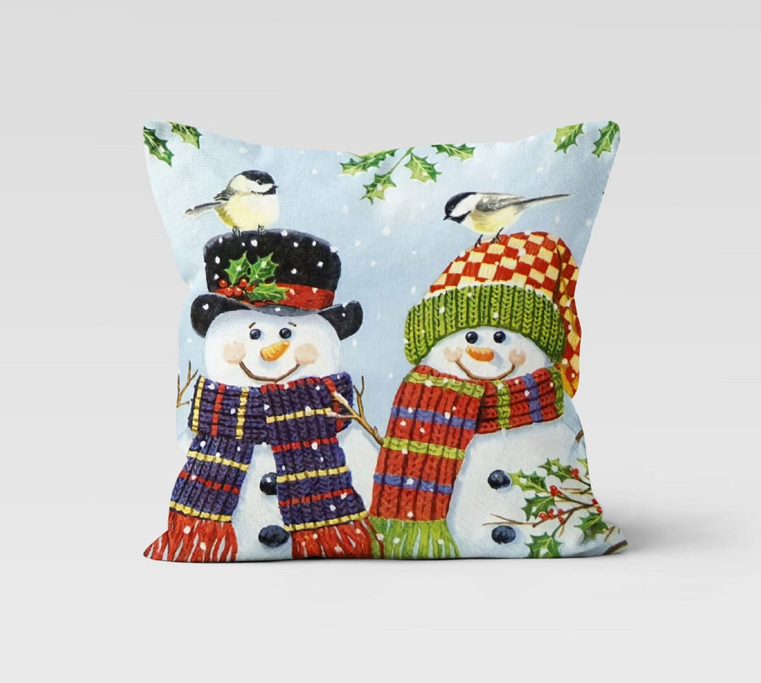 Christmas Pillow Covers|Xmas Snowman Decor|Winter Decorative Pillow Case|Cute Cats with Santa Hat Throw Pillow|Xmas Snowman Pillow