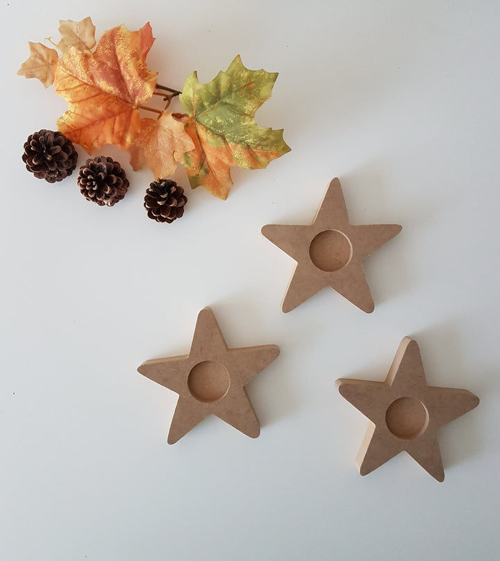 Set of 3 Unfinished Wooden Star Candle Holders|Plain Wooden Decor|Ready to Paint, Varnish, Decoupage|Custom Unfinished Wood DIY Supply|Gift