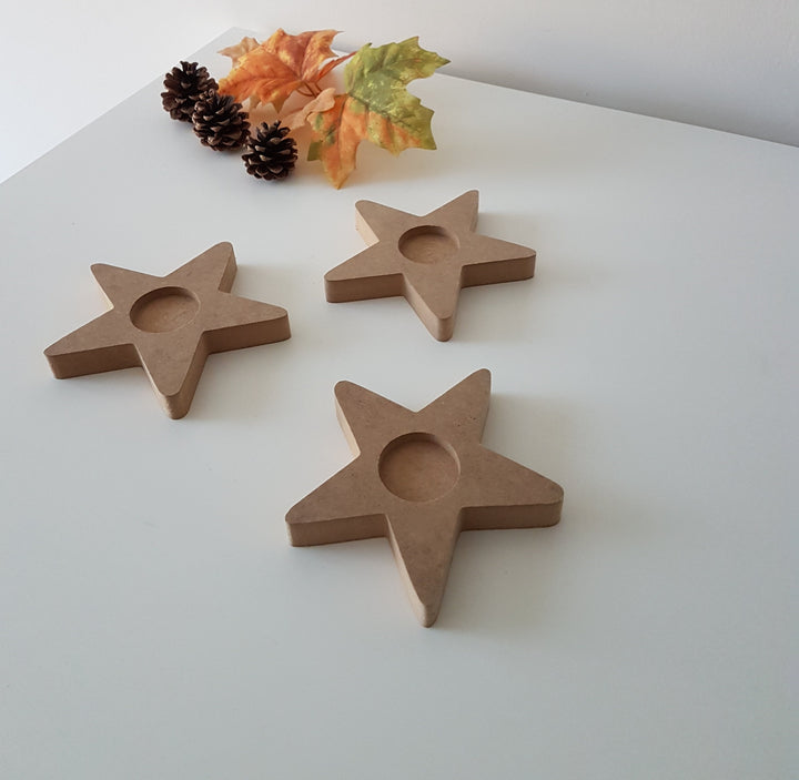 Set of 3 Unfinished Wooden Star Candle Holders|Plain Wooden Decor|Ready to Paint, Varnish, Decoupage|Custom Unfinished Wood DIY Supply|Gift