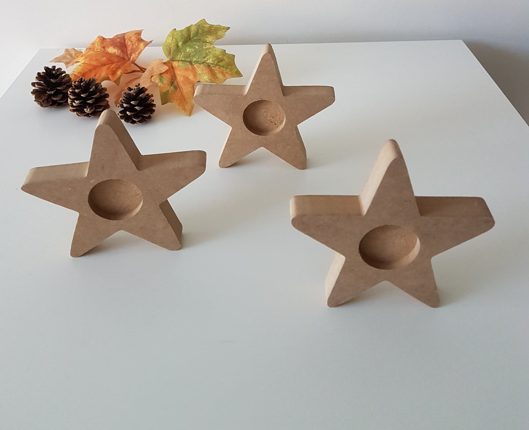 Set of 3 Unfinished Wooden Star Candle Holders|Plain Wooden Decor|Ready to Paint, Varnish, Decoupage|Custom Unfinished Wood DIY Supply|Gift