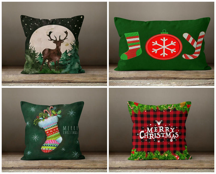 Christmas Pillow Top|Xmas Deer Home Decor|Winter Pillow Case|Xmas Gift Ideas|Xmas Joy Socks Pillow Cover|Buffalo plaid Merry Christmas Decor