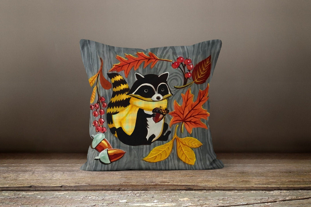 Fall Trend Pillow Cover|Autumn Animal Decor|Winter Trend Pillow Case|Outdoor Throw Pillow Top|Housewarming Cat Fox Raccoon Hedgehog Decor