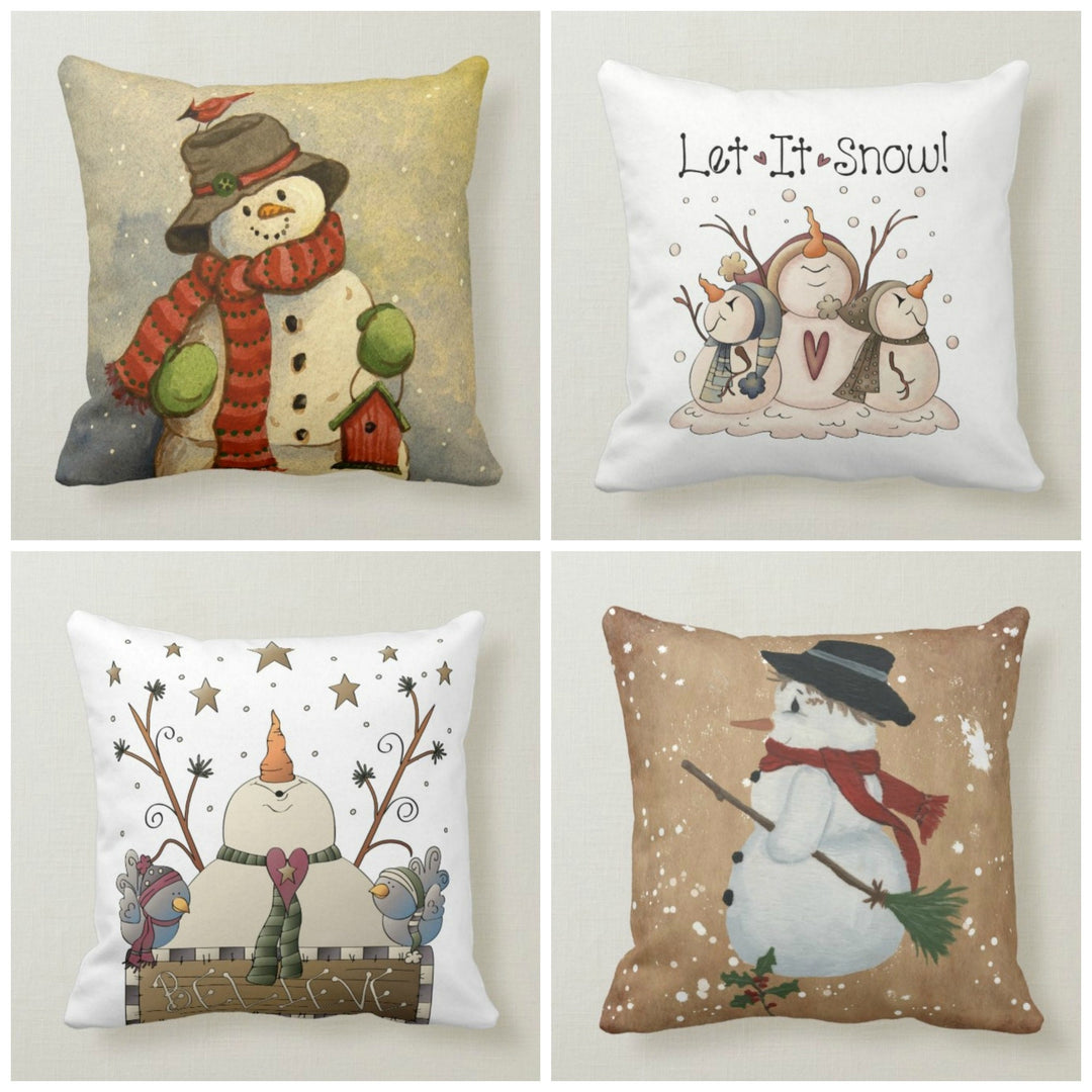 Winter Trend Pillow Cover|Cute Snowman Decor|Winter Throw Pillow Case|Outdoor Snowflake Pillow Top|Housewarming Decorative Let It Snow Decor