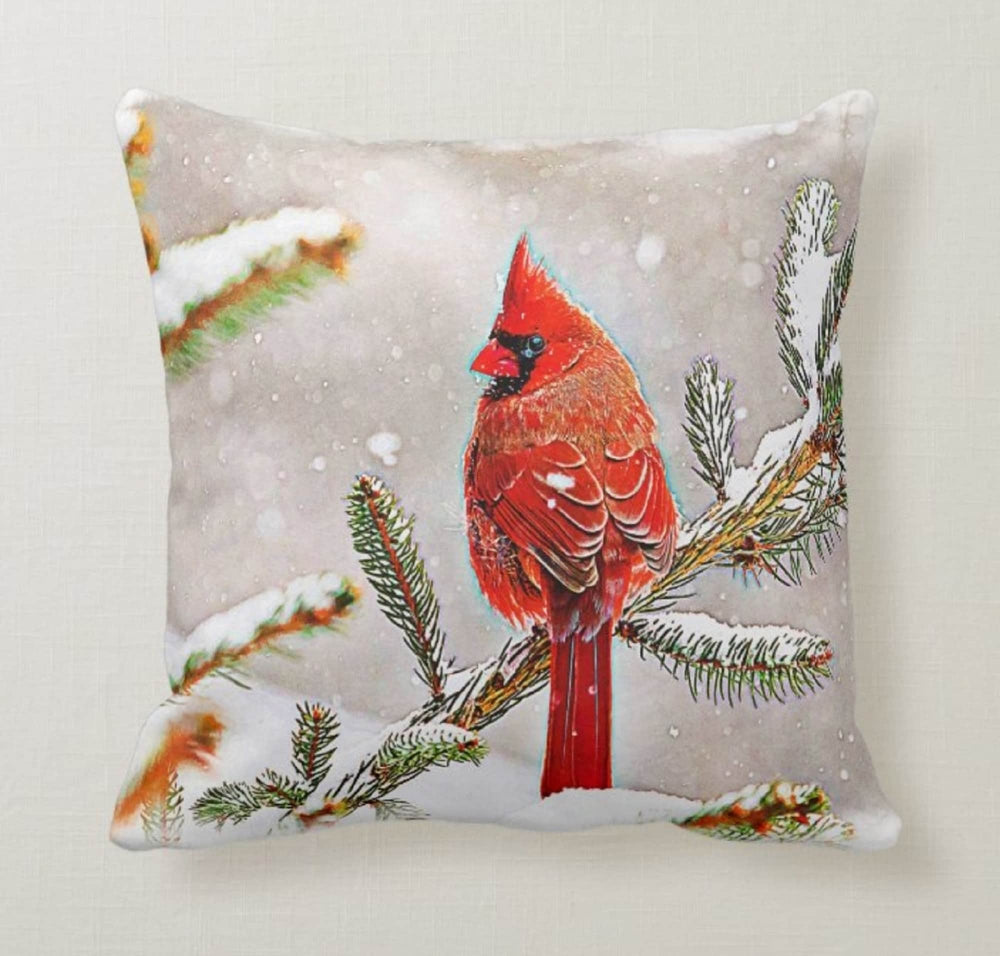 Christmas Pillow Cover|Xmas Red Bird Decor|Winter Decorative Pillow Case|Xmas Throw Pillow|Pinecone Pillow|Cardinal Christmas Home Decor