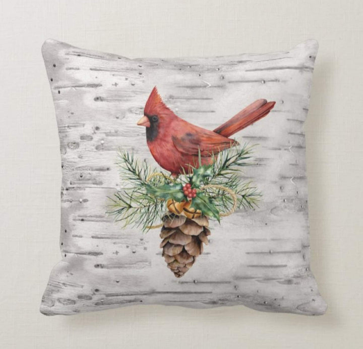 Christmas Pillow Cover|Xmas Red Bird Decor|Winter Decorative Pillow Case|Xmas Throw Pillow|Pinecone Pillow|Cardinal Christmas Home Decor