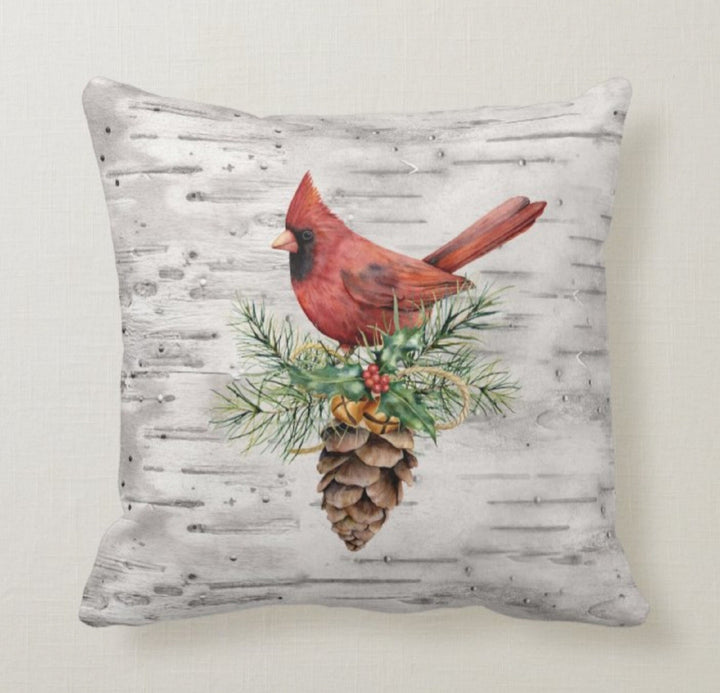 Christmas Pillow Cover|Xmas Red Bird Decor|Winter Decorative Pillow Case|Xmas Throw Pillow|Pinecone Pillow|Cardinal Christmas Home Decor