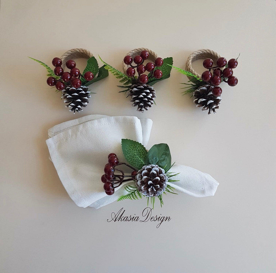 Christmas Napkin Rings|Winter Trend Napkin Ring|Jute Rope Napkin Holder|Redberry Table Decor|Pinecones Tablecenterpiece|Love Napkin Holder