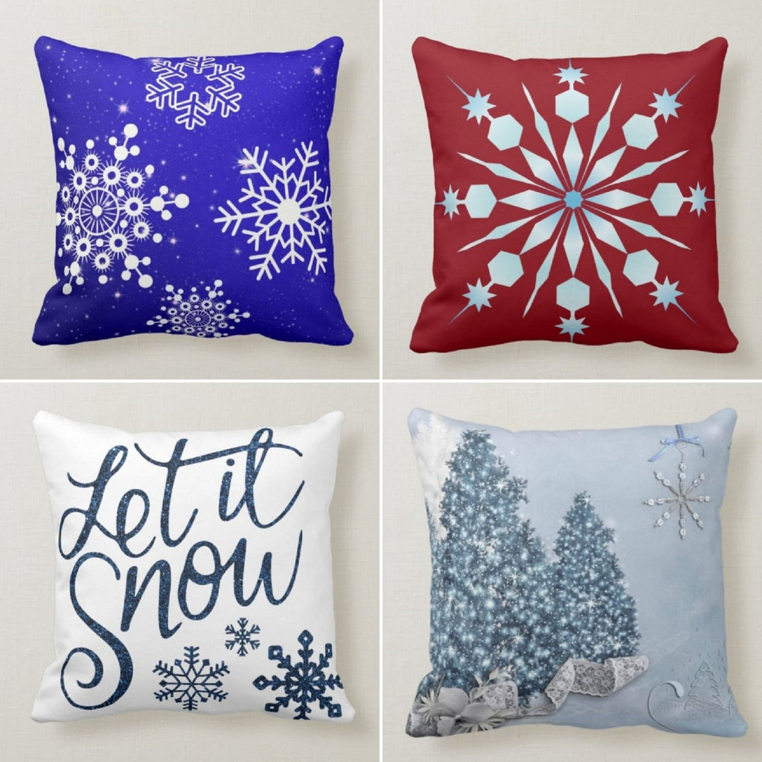 Winter Pillow Covers|Winter Tree Throw Pillow|Decorative Winter Pillow Case|Red Blue Xmas Home Decor|Xmas Gift Ideas|Snowflake Pillow Cover