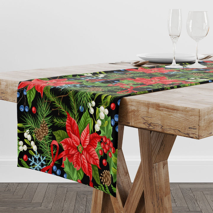 Christmas Table Runners|Xmas Flower Table Runner|Winter Trend Home Decor|Poinsettia Table Decor|Xmas Snowflake Decor|Plaid Runner Tablecloth