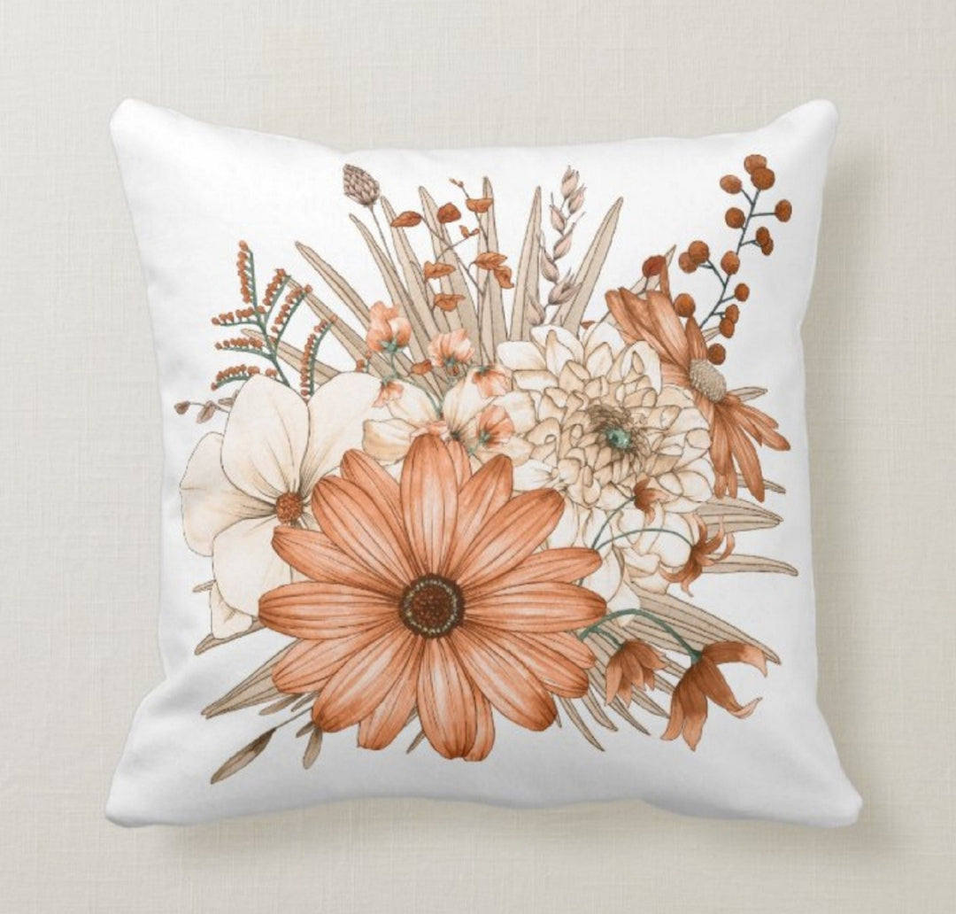 Floral Pillow Covers|Decorative Cushion Case|Brown Floral Throw Pillow Case|Bedding Home Decor|Housewarming Farmhouse Style Pillow Case