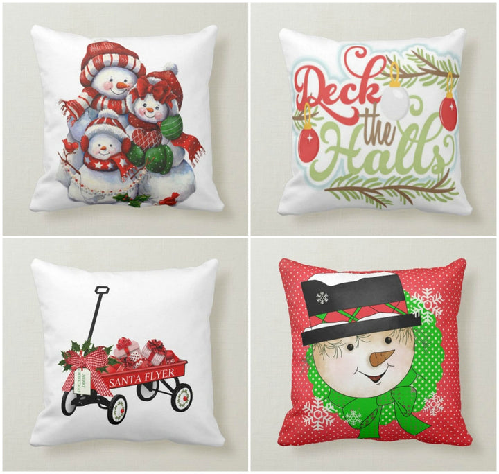 Christmas Pillow Covers|Xmas Snowman Decor|Winter Decorative Pillow Case|Deck The Halls Throw Pillow|Santa Flyer Decor|Xmas Snowman Pillow