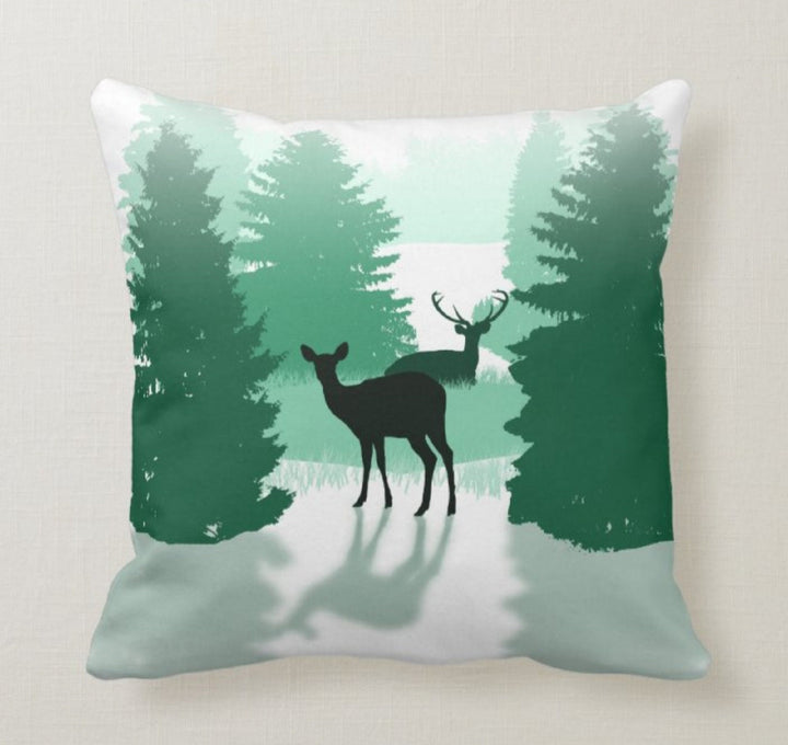 Christmas Pillow Covers|Xmas Green Deer Decor|Winter Pillow Case|Xmas Gift Ideas|Xmas Icons Pillow|Housewarming Gift|Xmas Throw Pillow