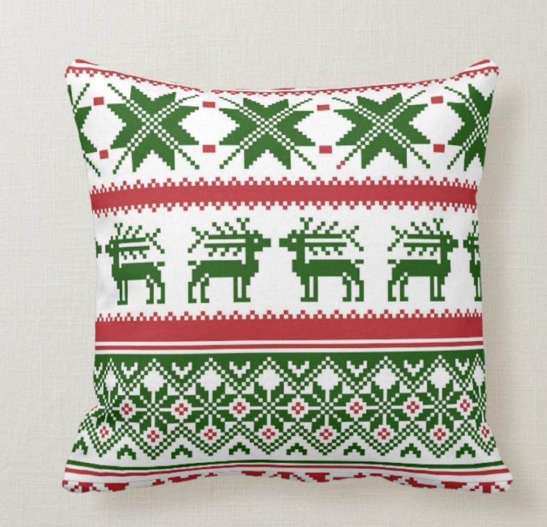 Christmas Pillow Covers|Xmas Green Deer Decor|Winter Pillow Case|Xmas Gift Ideas|Xmas Icons Pillow|Housewarming Gift|Xmas Throw Pillow