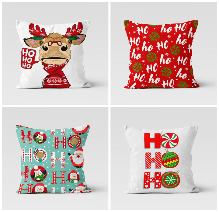 Christmas Pillow Covers|Santa Claus Decor|Ho Ho Ho Print Decorative Pillow Case|Cartoon Deer Xmas Throw Pillow|Xmas Gift Idea|Xmas Red Decor