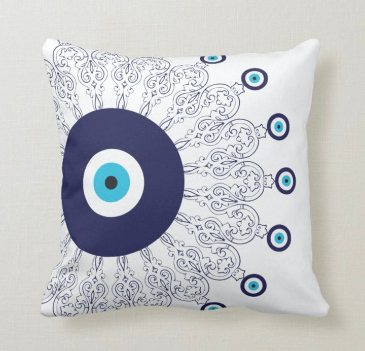 Evil Eye Pillow Cover|Turkish Greek Blue Evil Eye Cushion Case|Good Luck Home Decor|Protection Amulet Throw Pillow|Nazar Boncuk Boho Bedding