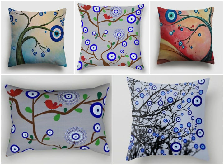 Evil Eye Pillow Cover|Greek Turkish Blue Evil Eye Cushion Case|Good Luck Home Decor|Protection Amulet Throw Pillow|Nazar Boncuk Boho Bedding