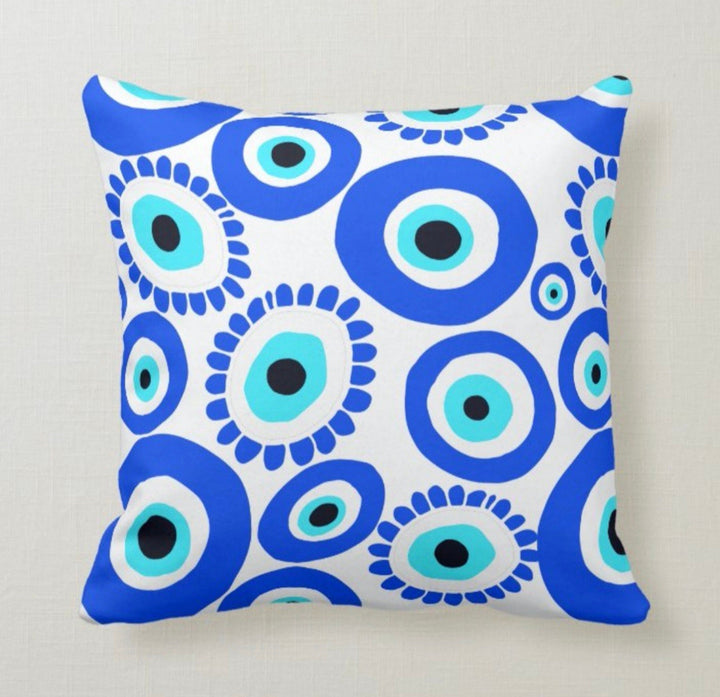 Evil Eye Pillow Cover|Turkish Greek Blue Evil Eye Cushion Case|Good Luck Home Decor|Protection Amulet Throw Pillow | Nazar Bead Boho Bedding