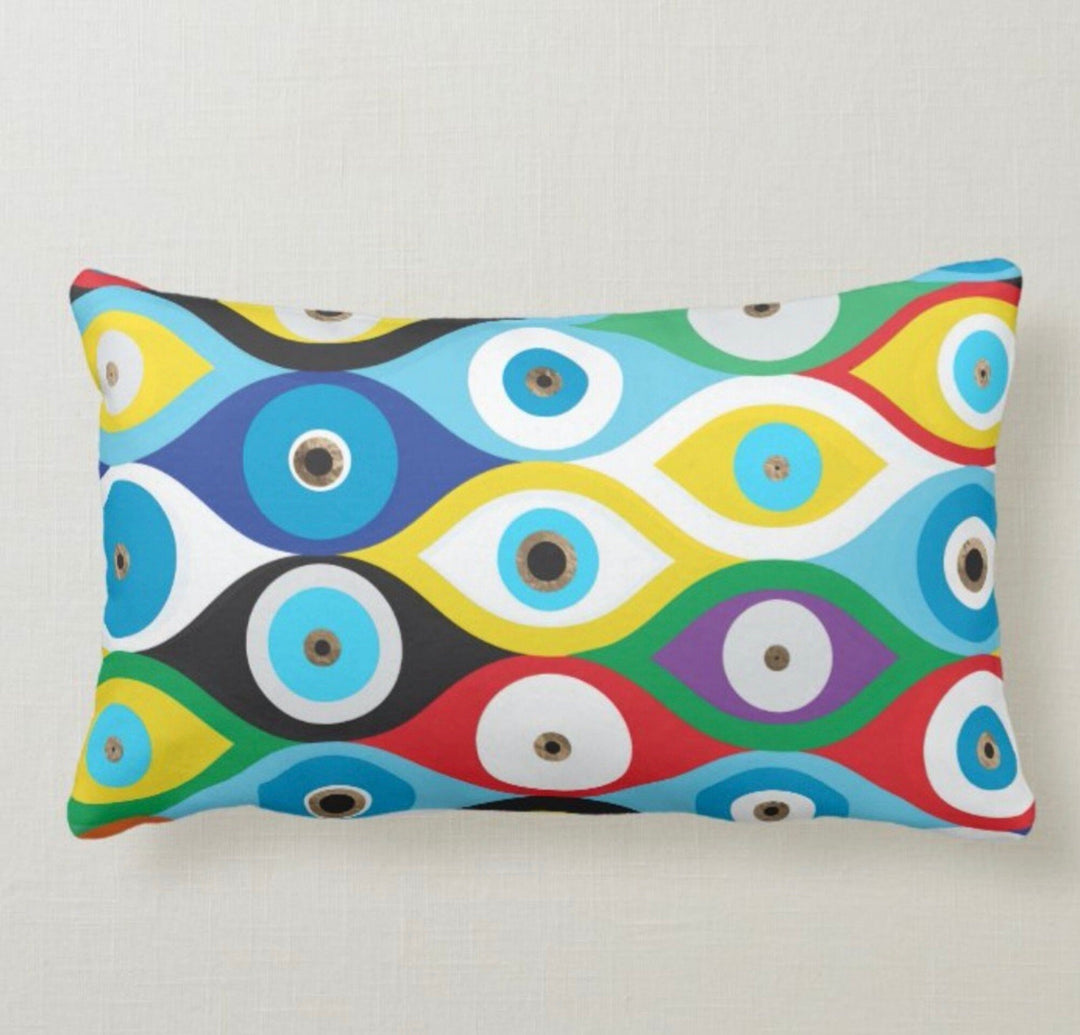 Evil Eye Pillow Cover|Turkish Greek Blue Evil Eye Cushion Case|Good Luck Home Decor|Protection Amulet Throw Pillow|Nazar Bead Boho Bedding