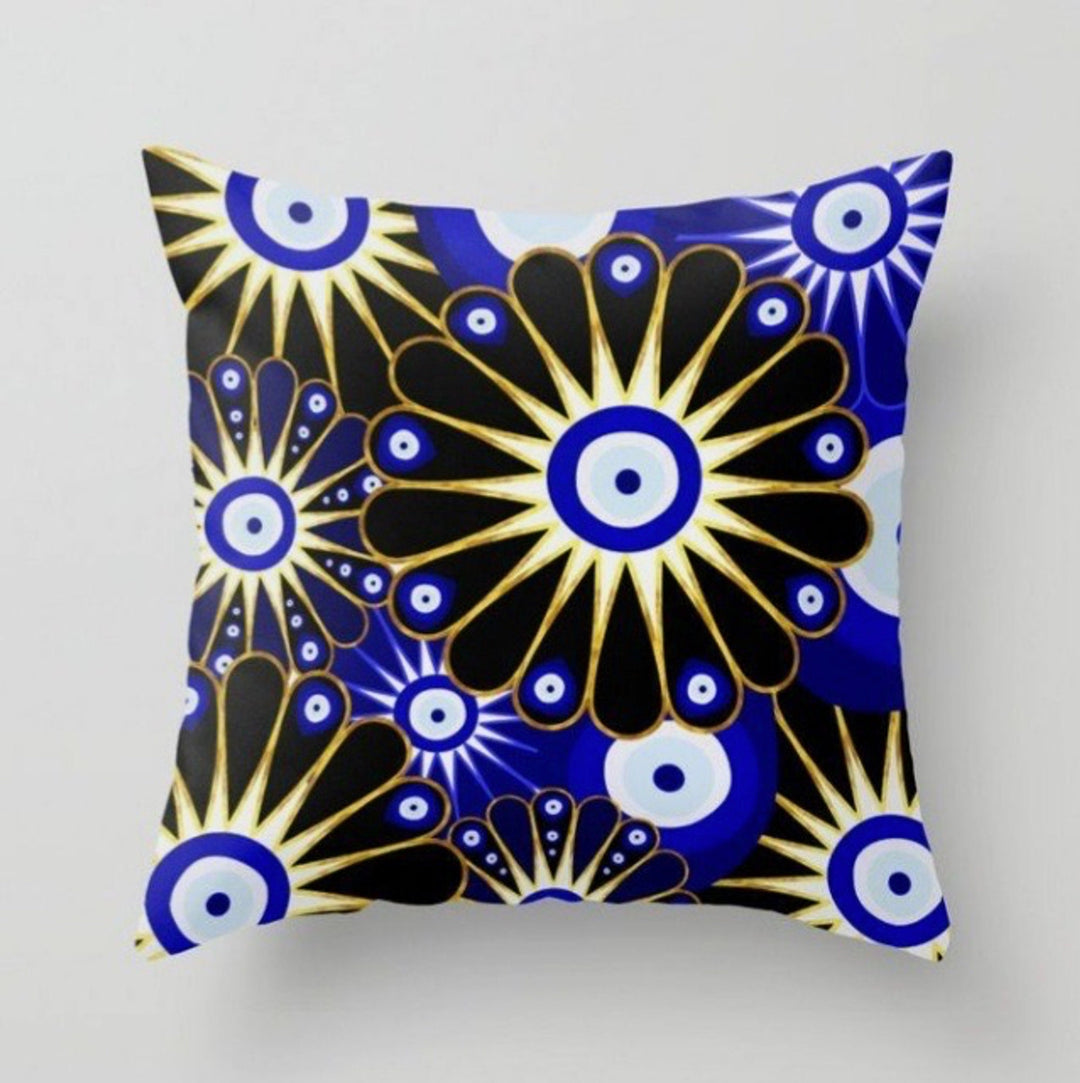 Evil Eye Pillow Cover|Turkish Greek Blue Evil Eye Cushion Case|Good Luck Home Decor|Protection Amulet Throw Pillow|Nazar Bead Boho Bedding