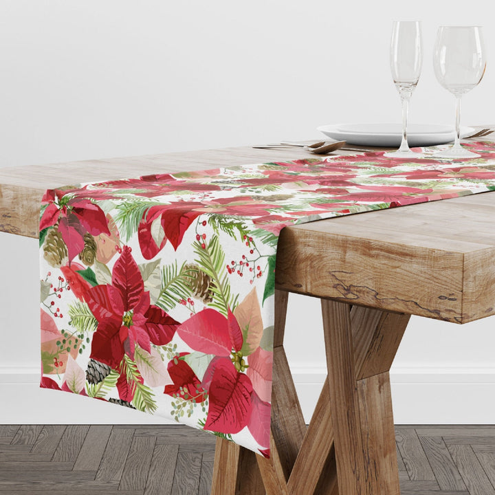 Christmas Table Runners|Xmas Flower Table Runner|Winter Trend Home Decor|Poinsettia Table Decor|Xmas Snowflake Decor|Plaid Runner Tablecloth