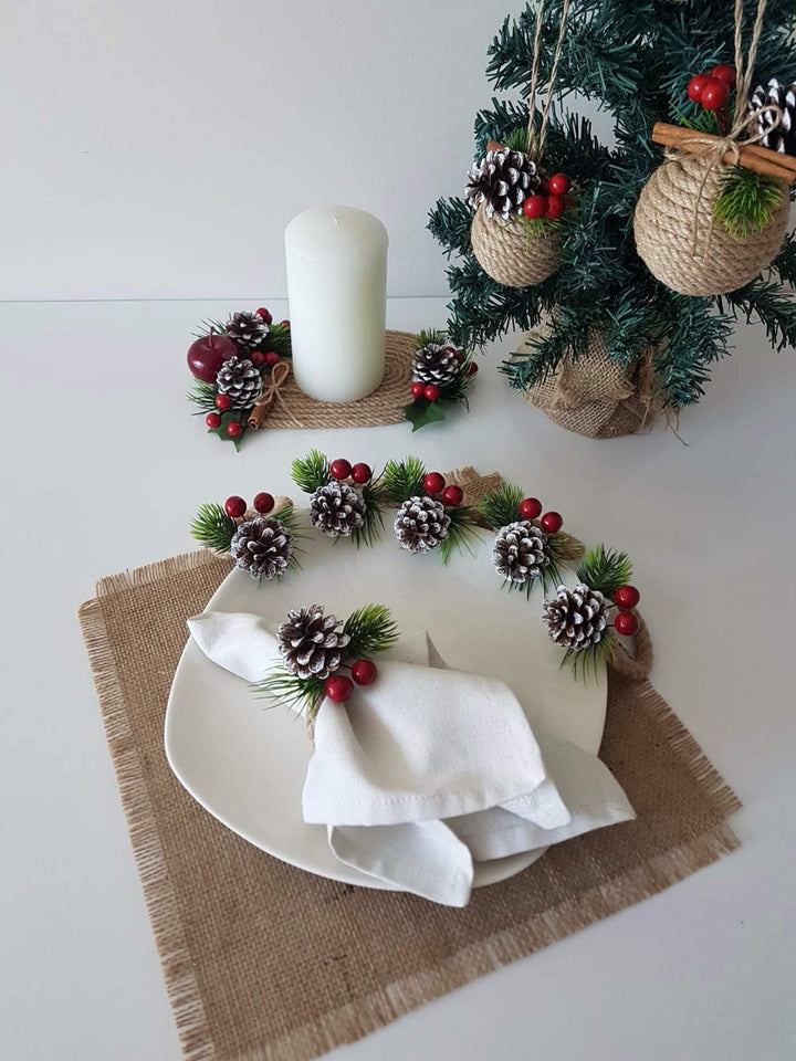 Christmas Table Centerpiece|Burlap Placemat|Jute Rope Napkin Ring Set|Christmas Tree Ornament|Christmas Gift|Christmas Thanksgiving Dinner - Akasia