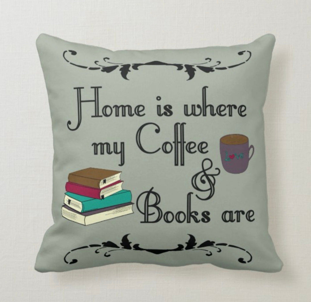 Coffee Pillow Cover|Books and Coffee Cushion Case|Decorative Coffee Lumbar Pillow|I love Coffee Home Decor|Housewarming Boho Throw Pillow