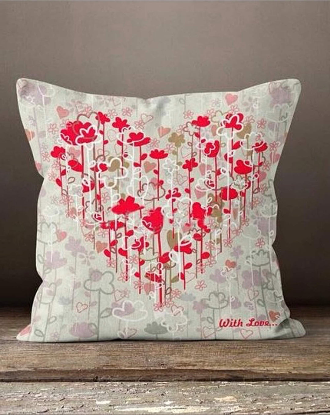 Love Throw Pillow Cover|February 14 Home Decor|Romantic Gift for Sweetheart|Valentine Cushion with Red Purple Heart Painting|Amour Decor