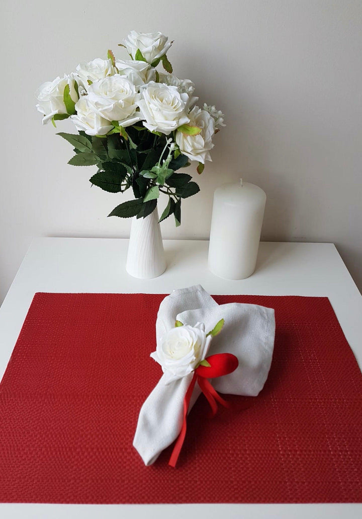 Love Napkin Ring|White Rose Red Heart Napkin Ring|Table Centerpiece|Floral Napkin Holder|Valentine&#39;s DayGift for Him|I love You Table Top