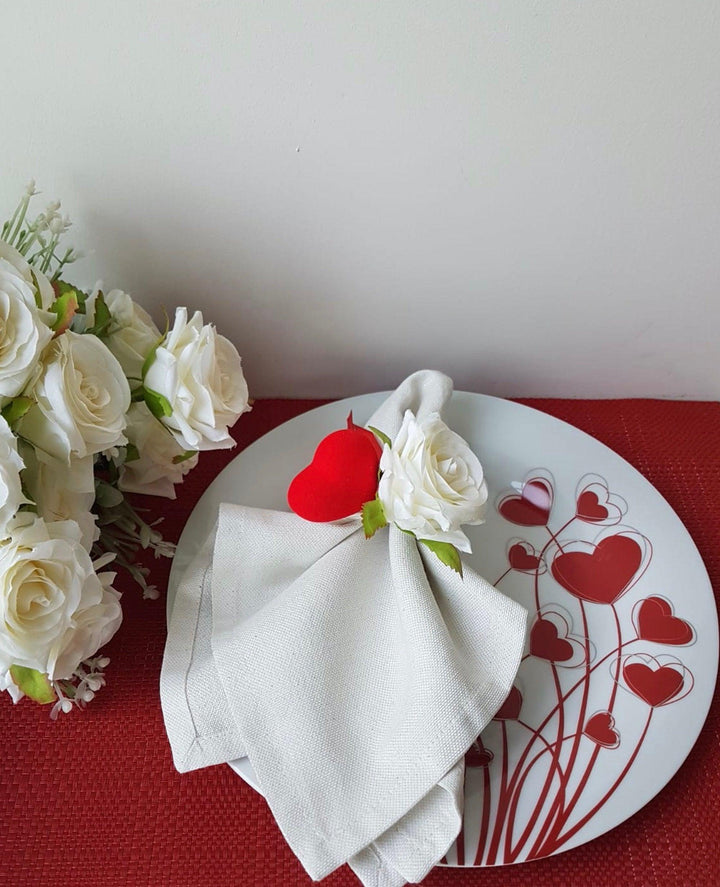 Love Napkin Ring|White Rose Red Heart Napkin Ring|Table Centerpiece|Floral Napkin Holder|Valentine&#39;s DayGift for Him|I love You Table Top