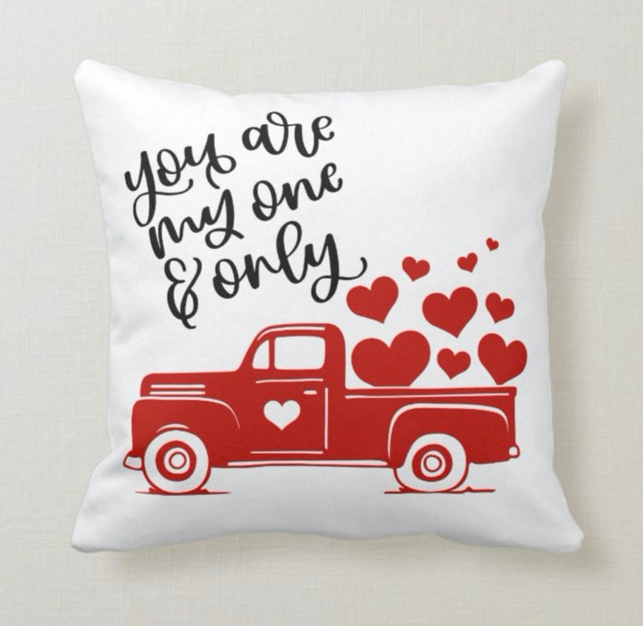 Love Throw Pillow Cover|Valentine's Day Cushion Case|Red Truck Heart Print Lumbar Pillow Top|Romantic Home Decor|14 February Gift for Women