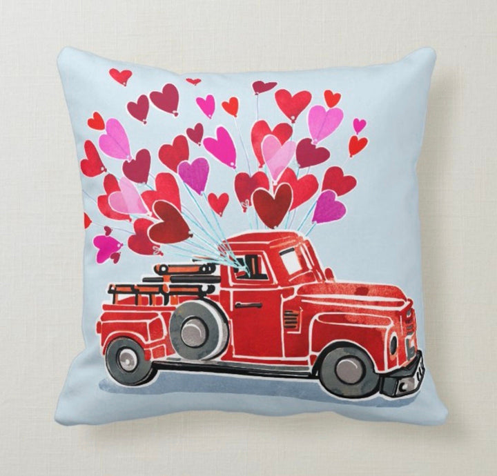 Love Throw Pillow Cover|Valentine's Day Cushion Case|Red Truck Heart Print Lumbar Pillow Top|Romantic Home Decor|14 February Gift for Women