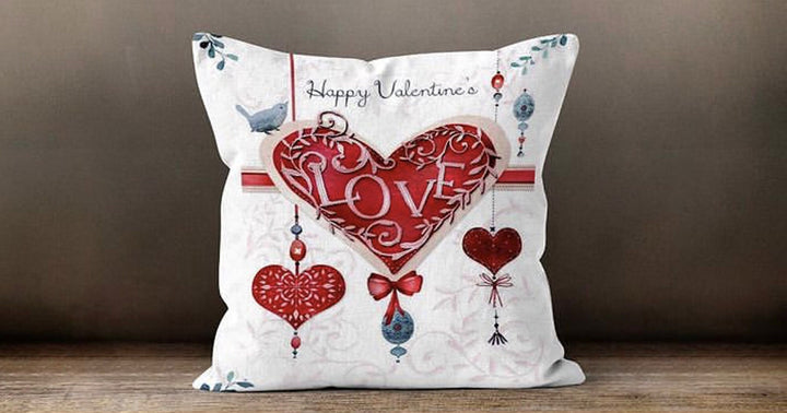 Love Throw Pillow Cover|Red Heart Printed Valentine's Day Cushion Case|Romantic Home Decor Gift|14 February Gift for Her|Couple Pillowcases