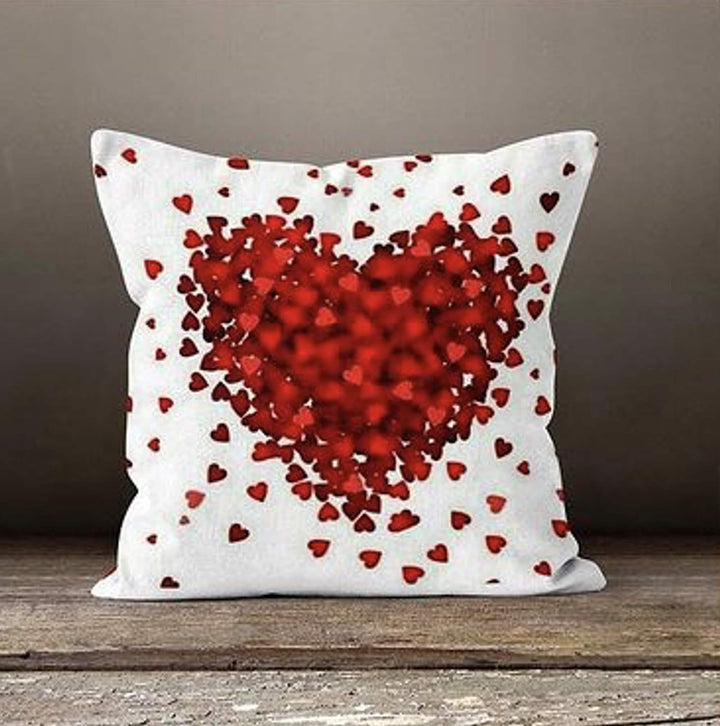 Love Throw Pillow Cover|Red Rose Heart Cushion Case|Romantic Red White Home Decor|Valentine Heart Print Pillow Cover|Her Engagement Present