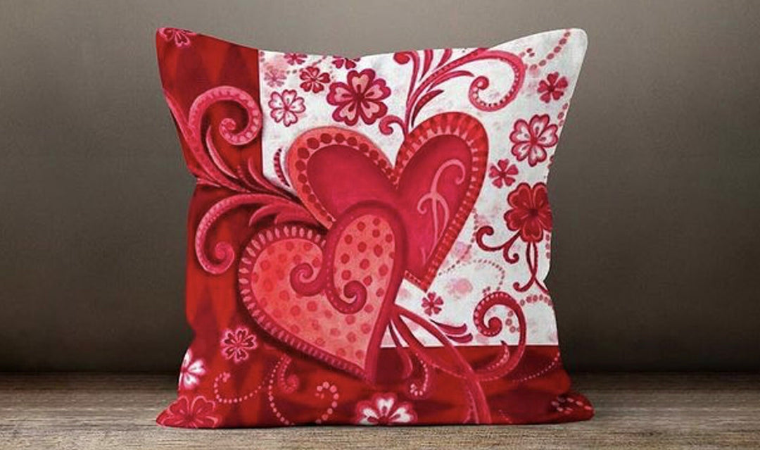 Love Throw Pillow Cover|Red Rose Heart Cushion Case|Romantic Red White Home Decor|Valentine Heart Print Pillow Cover|Her Engagement Present