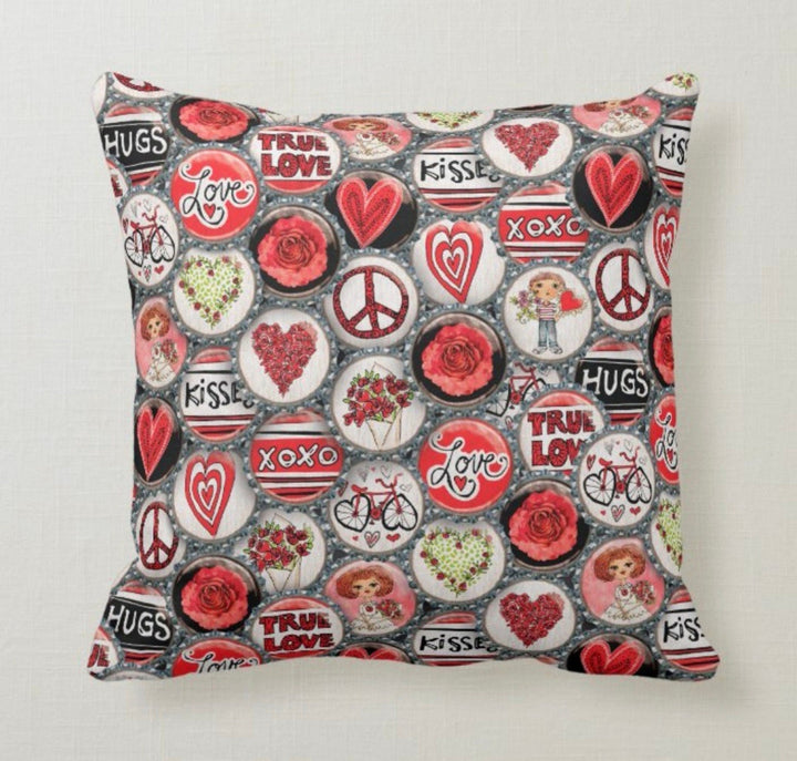 Love Throw Pillow Cover|Small Hearts Printed Cushion Case|Romantic Rose Pattern Home Decor|XOXO Design Pillowcase|True Love Kisses Gift