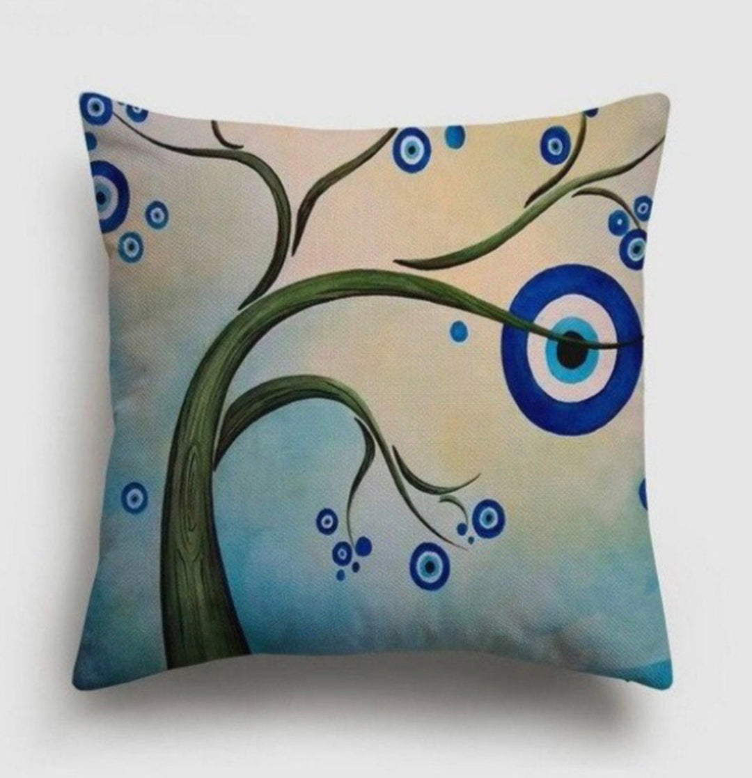 Evil Eye Pillow Cover|Greek Turkish Blue Evil Eye Cushion Case|Good Luck Home Decor|Protection Amulet Throw Pillow|Nazar Boncuk Boho Bedding