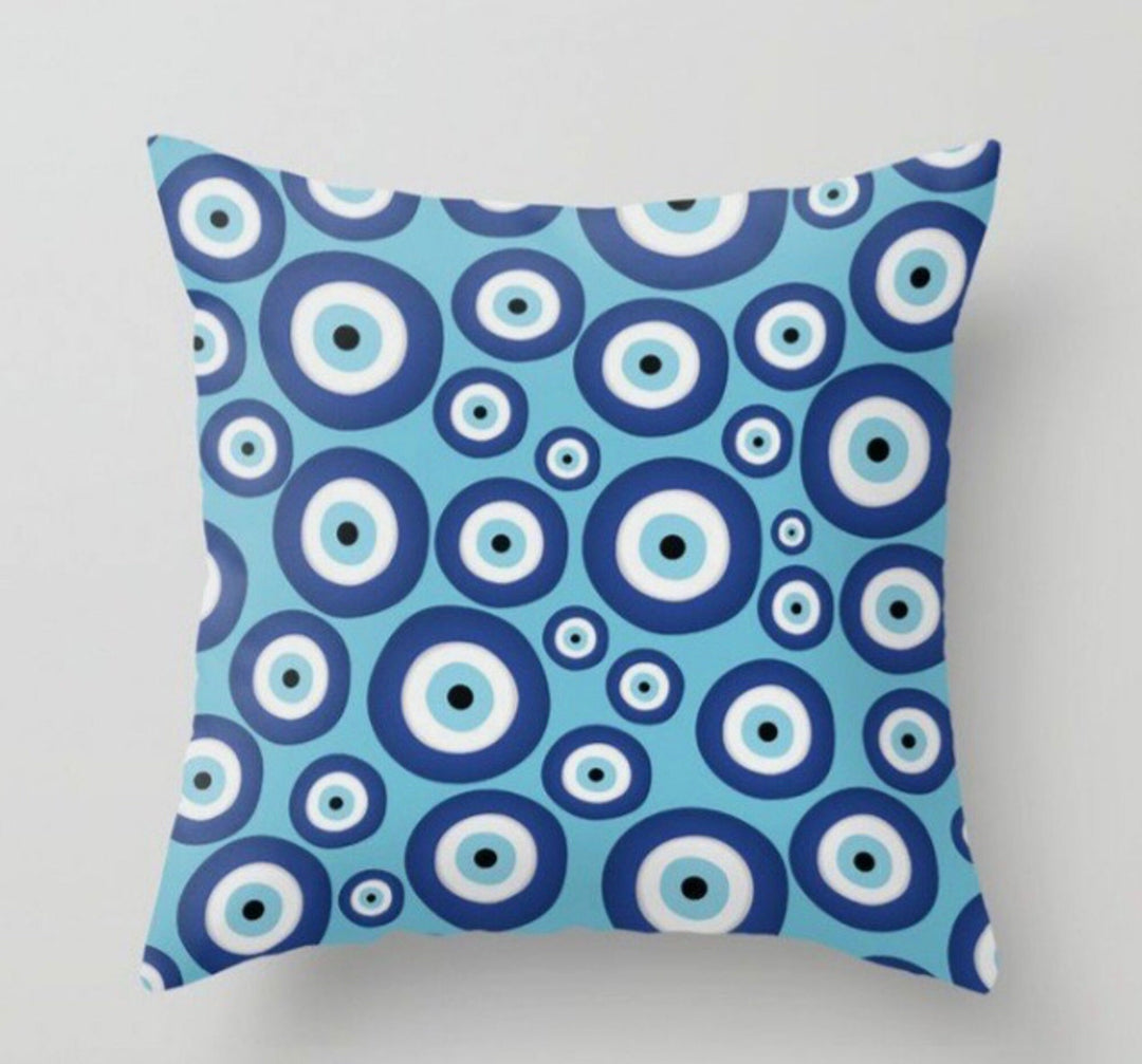 Evil Eye Pillow Cover|Turkish Greek Blue Evil Eye Cushion Case|Good Luck Home Decor|Protection Amulet Throw Pillow | Nazar Bead Boho Bedding