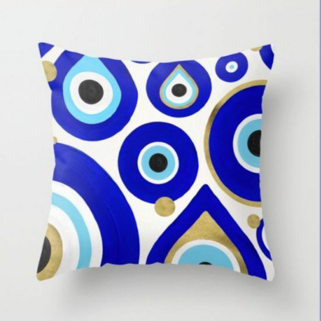 Evil Eye Pillow Cover|Turkish Greek Blue Evil Eye Cushion Case|Good Luck Home Decor|Protection Amulet Throw Pillow | Nazar Bead Boho Bedding