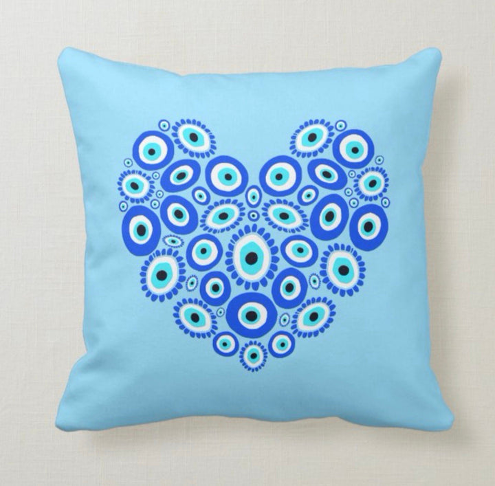 Evil Eye Pillow Cover|Turkish Greek Blue Evil Eye Cushion Case|Good Luck Home Decor|Protection Amulet Throw Pillow|Nazar Bead Boho Bedding