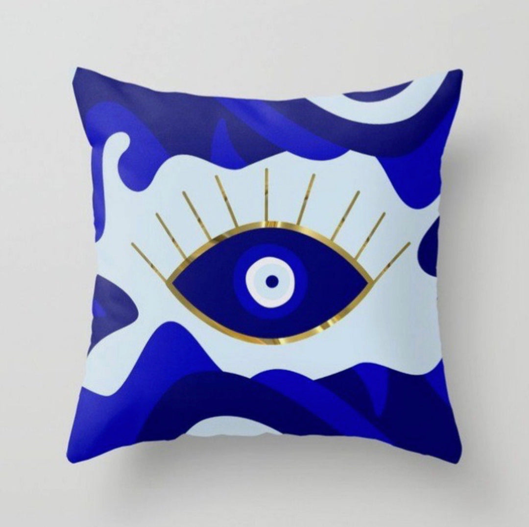 Evil Eye Pillow Cover|Turkish Greek Blue Evil Eye Cushion Case|Good Luck Home Decor|Protection Amulet Throw Pillow|Nazar Bead Boho Bedding