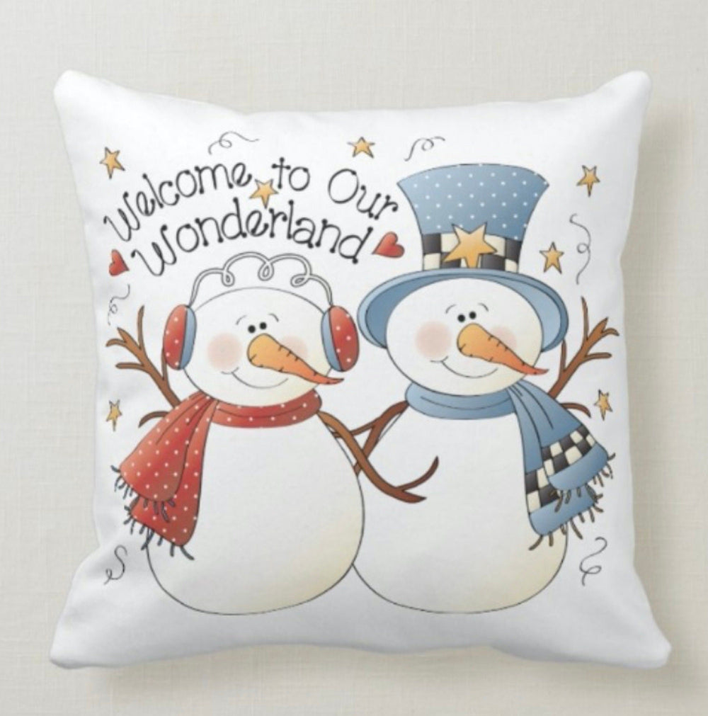 Winter Trend Pillow Cover|Cute Snowman Cushion Case|Snow Wonderland Pillow Top|Housewarming Winter Throw Pillow|Xmas Coffee Friends Decor