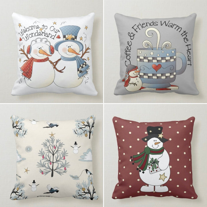 Winter Trend Pillow Cover|Cute Snowman Cushion Case|Snow Wonderland Pillow Top|Housewarming Winter Throw Pillow|Xmas Coffee Friends Decor