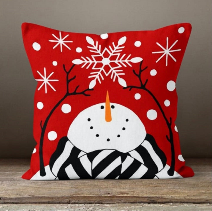 Winter Trend Pillow Cover|Cute Snowman Decor|Snowflake Pillow Top|Housewarming Merry Christmas Deer Throw Pillow|Decorative Winter Scenery