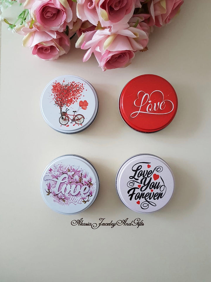 Set of 4 Valentine's Day Gift Box|Love Metal Gift Box|Mini Jewelry Storage|Chocolate Soap Cookie Bead Tin Grab Box|I Love You Birthday Gift