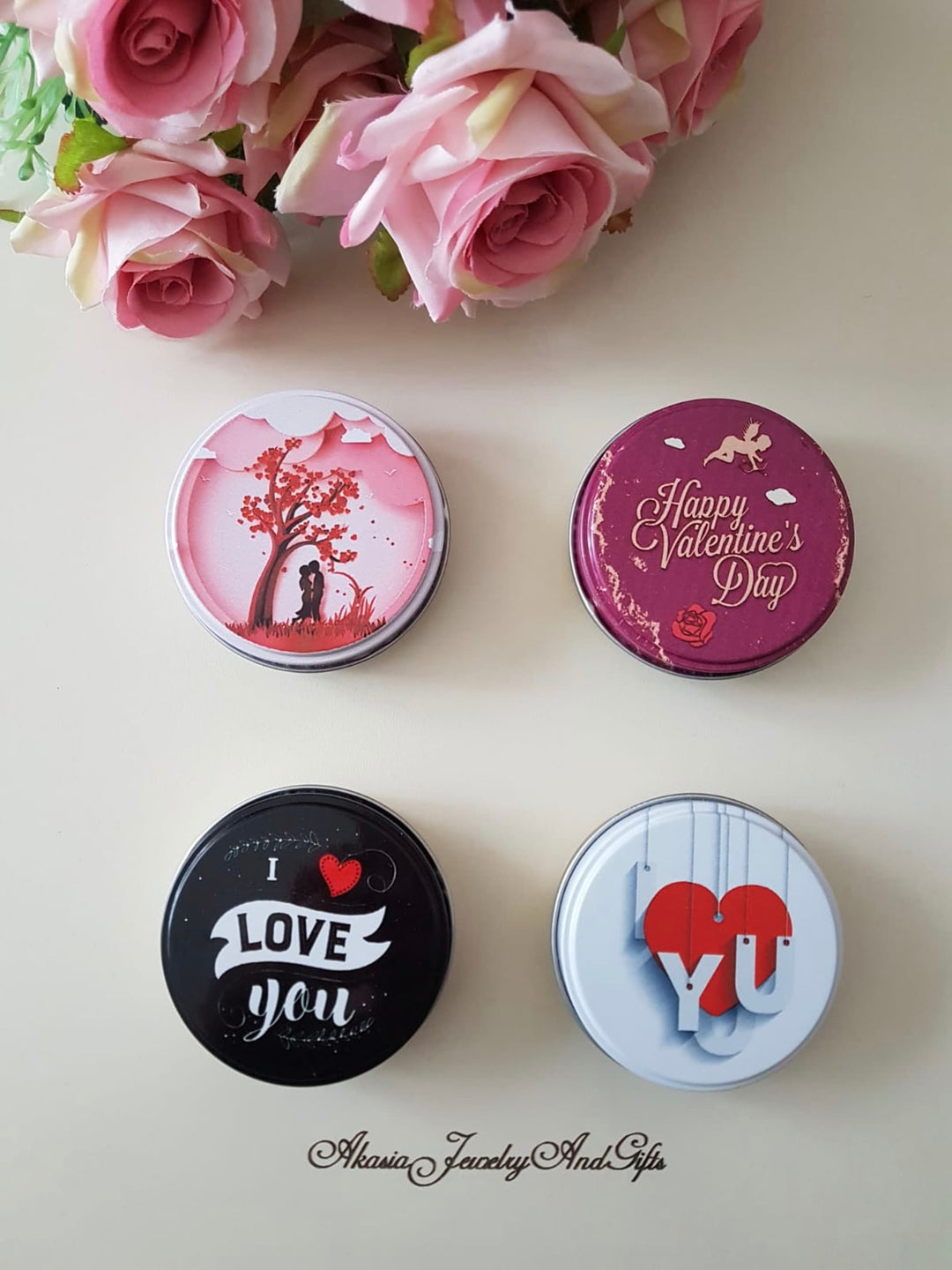 Set of 4 Valentine's Day Gift Box|Love Metal Gift Box|Mini Jewelry Storage|Chocolate Soap Cookie Bead Tin Grab Box|I Love You Birthday Gift