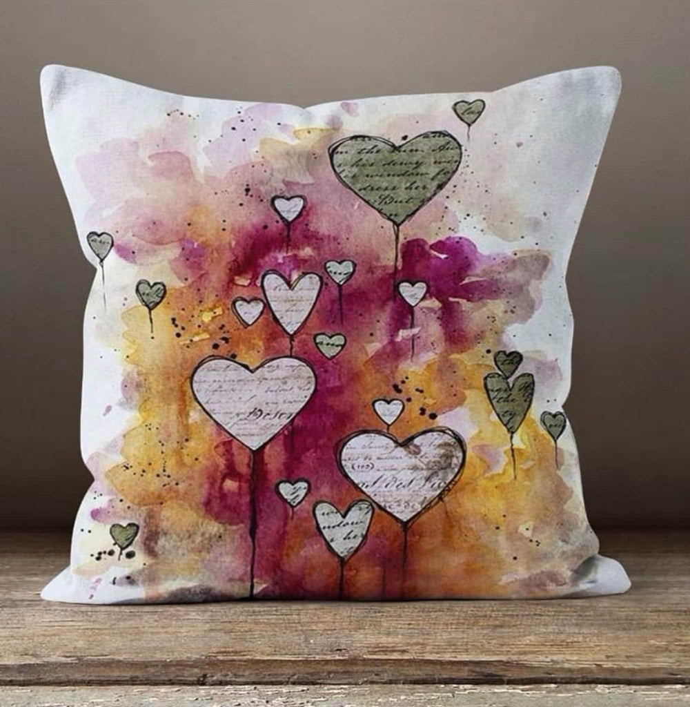 Love Throw Pillow Cover|February 14 Home Decor|Romantic Gift for Sweetheart|Valentine Cushion with Red Purple Heart Painting|Amour Decor